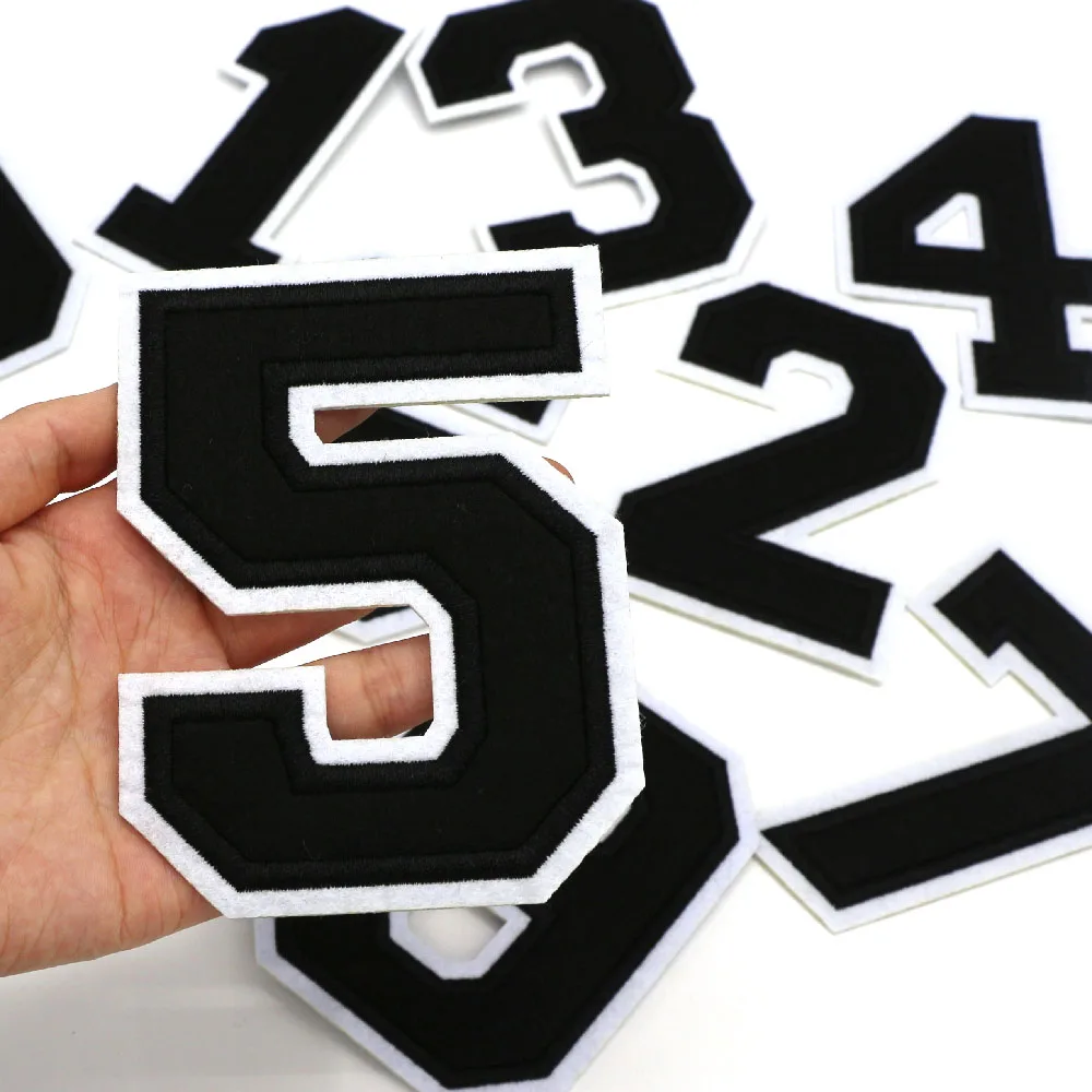 Large Black Embroidered Number Patch 114mm - Iron-On Applique for Clothing, Accessories, and Crafts