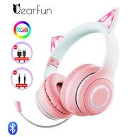 Gradient Cat ear wireless headphones with mic RGB Light Color Control Girls Kids 1