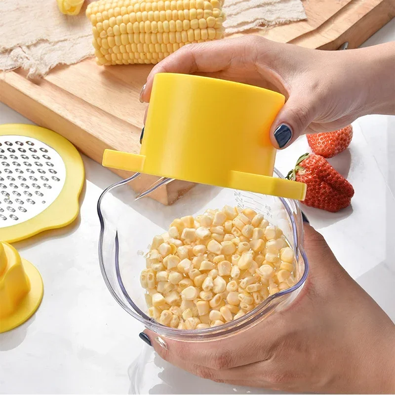 4 In1 Kitchen Slicer Peeler Ginger Grinder with Scale Container Stainless Steel Corn Peeler Thresher Corn Stripper Garlic Press
