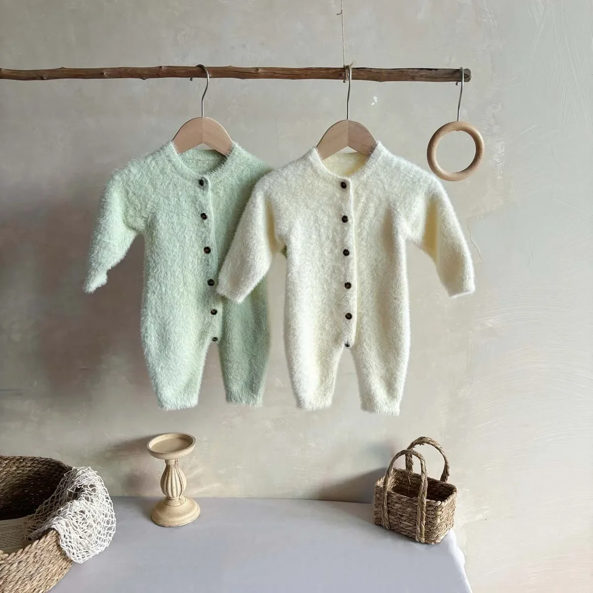 Autumn Winter Plush Knitted Baby Romper Long Sleeve Sweater Warm Outdoor Crawling Suit Boy Girl Newborn All-In-One Outfit