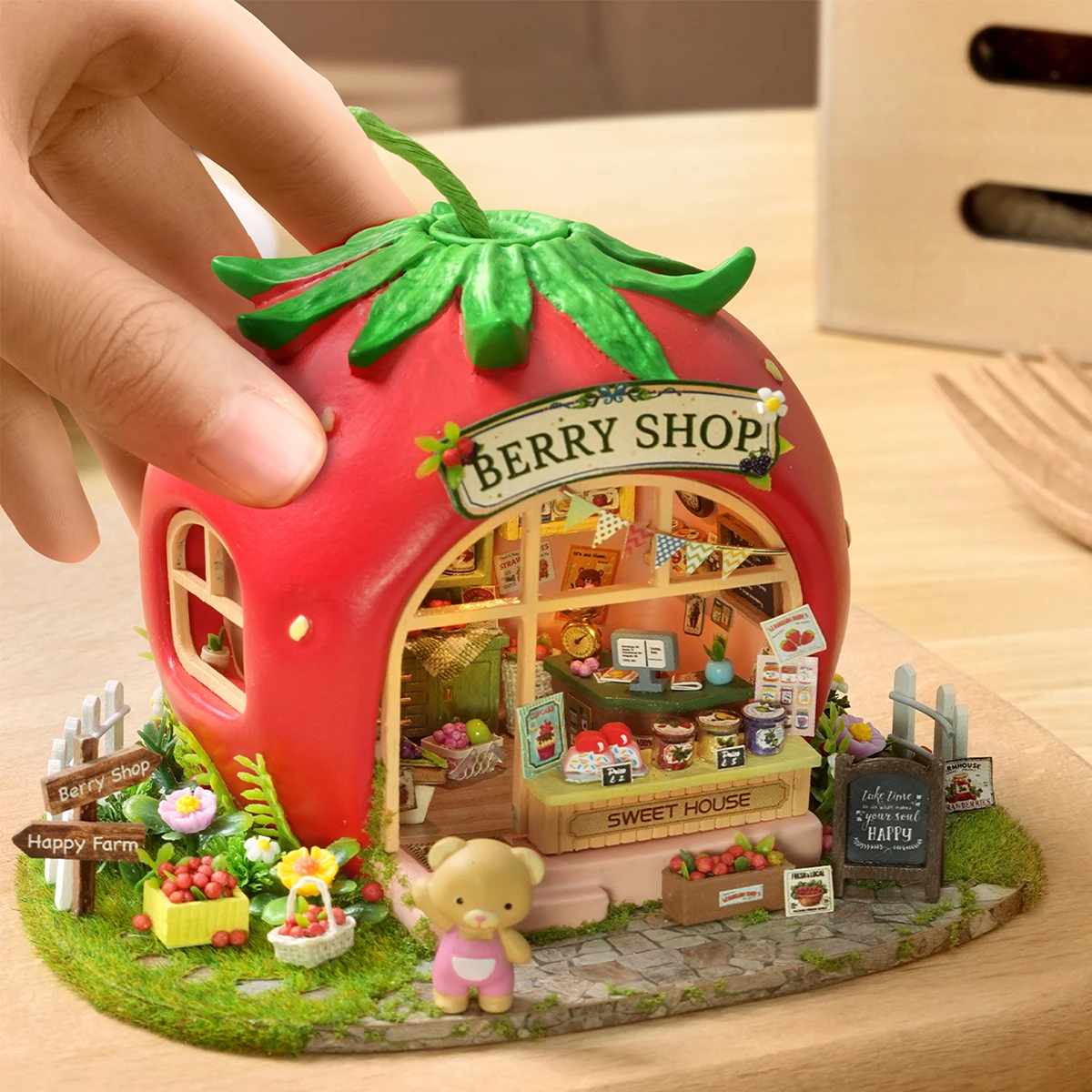 DIY Wooden Miniature Model Kits Little Bear Berry Shop 3D Puzzle