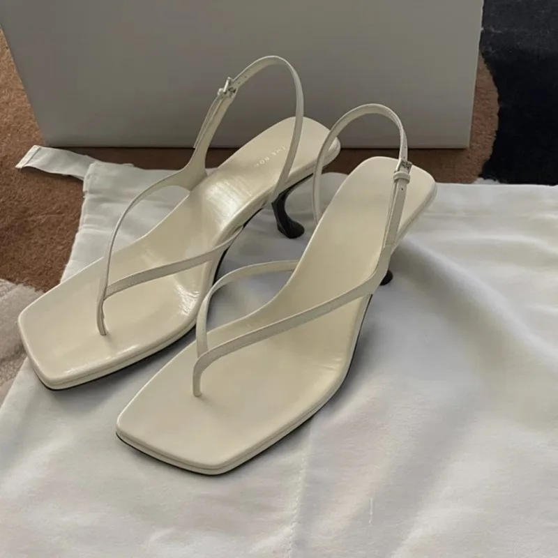 New French Cat Heel Mid Heel Herringbone Sandals for Women's Summer Outwear Open Toe Clip Toe High Heel Sandals Zapatos De Mujer — view 6