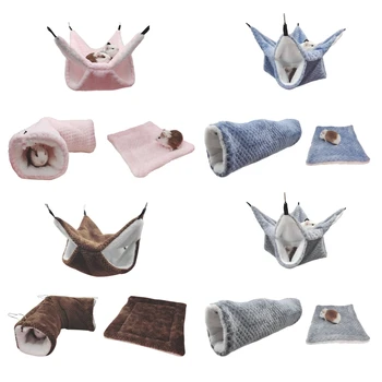 Set of 3 Hamster Nest Winter Bed House Shed  Hanging Hammock Cage Tunnel Plush Hideaway for Hamster Small Pet G32D