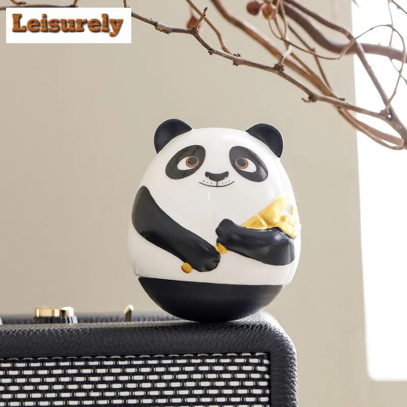 Panda Embracing Bamboo Tumbler Tea Pet Handmade Exquisite Miniatures Tea Figurine Play Toys Tea Statue Ornaments Craftsmanship 