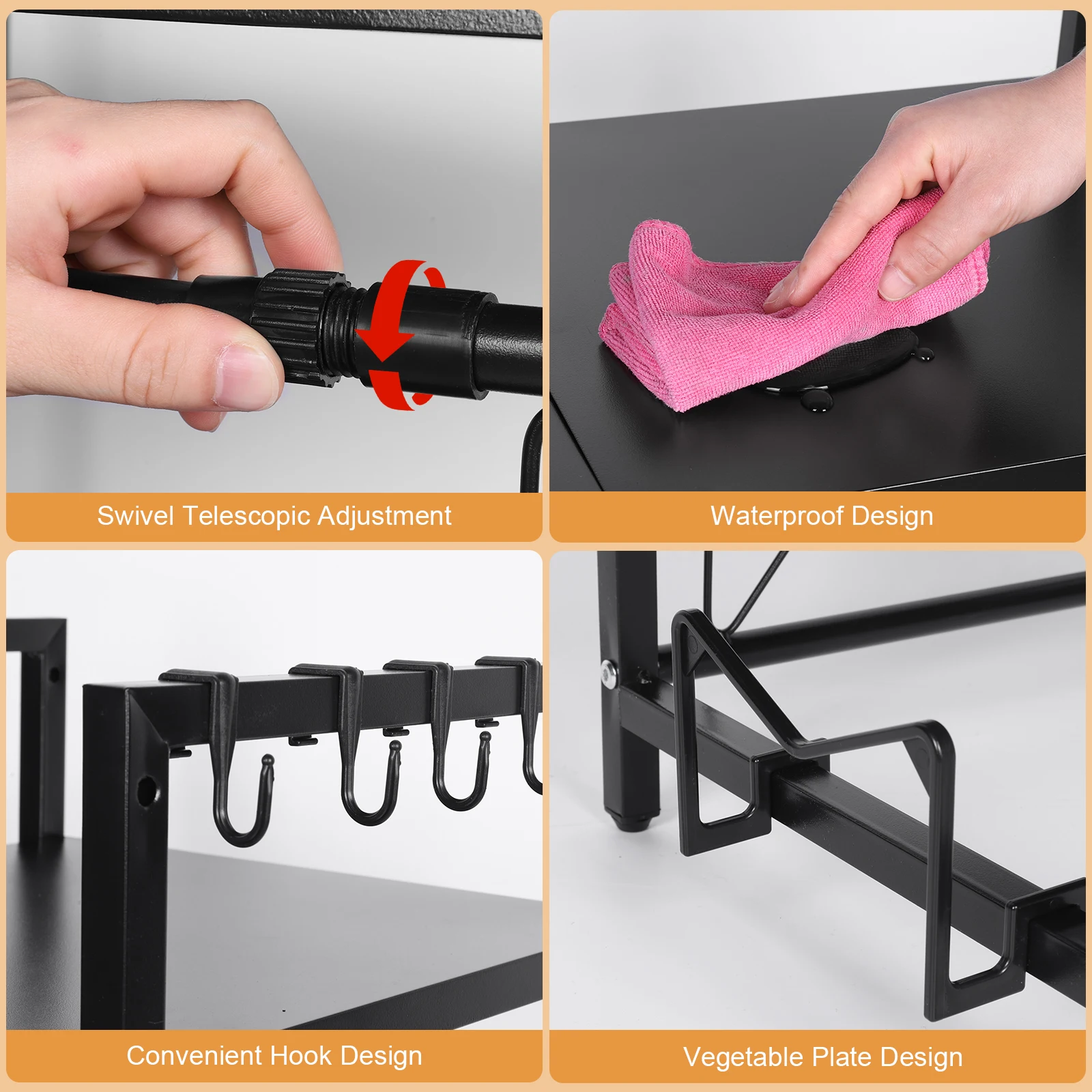 2 Tier Microwave Stand Wear Resist Seasoning Storage Rack Oven Organizer Shelf for Countertop Kitchen Utensils Tableware