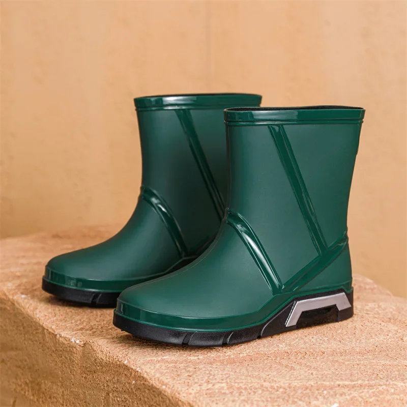 Bottes de pluie homme mi-mollet doublées polaire pêche extérieur étanches chaussures gel