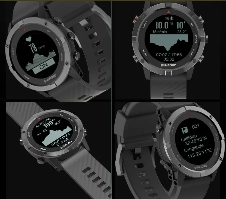 T3 높이 측정기 남성용 GPS 고도계 기압계 나침반 방수 시계 야외 활동 추적