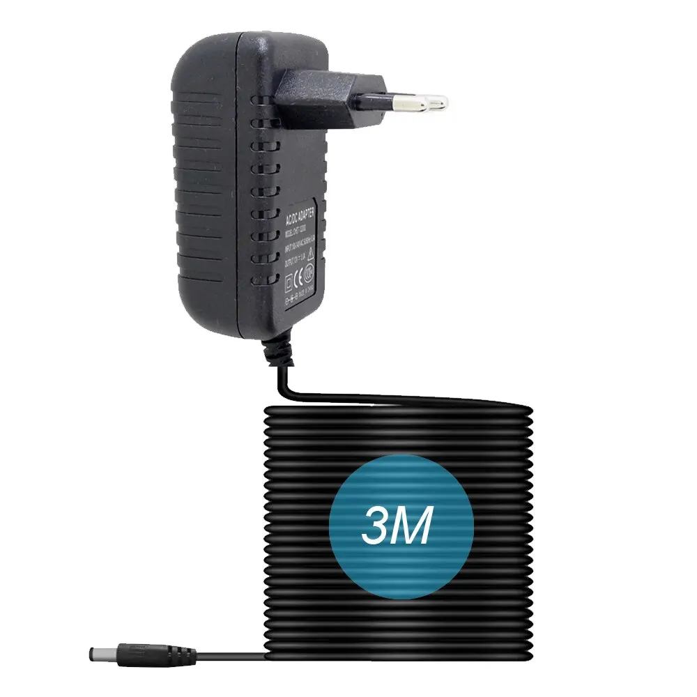 Power Adapter Power Supply Power Connector Cable EU Plug 3 Meters Extension Cord Input AC100-240V Output DC 12V 2A For Security CCTV Camera LED 2.1mm*5.5mm
