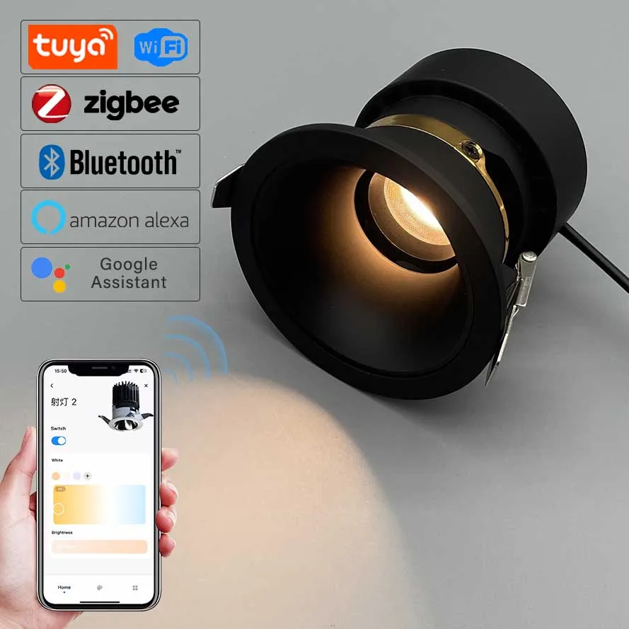 LED 투야 와이파이 지그비 스마트 홈 LED 천장 스포트라이트 모던 디자인 2채널 디머 가정용 사무실용 알루미늄 매입형 다운라이트