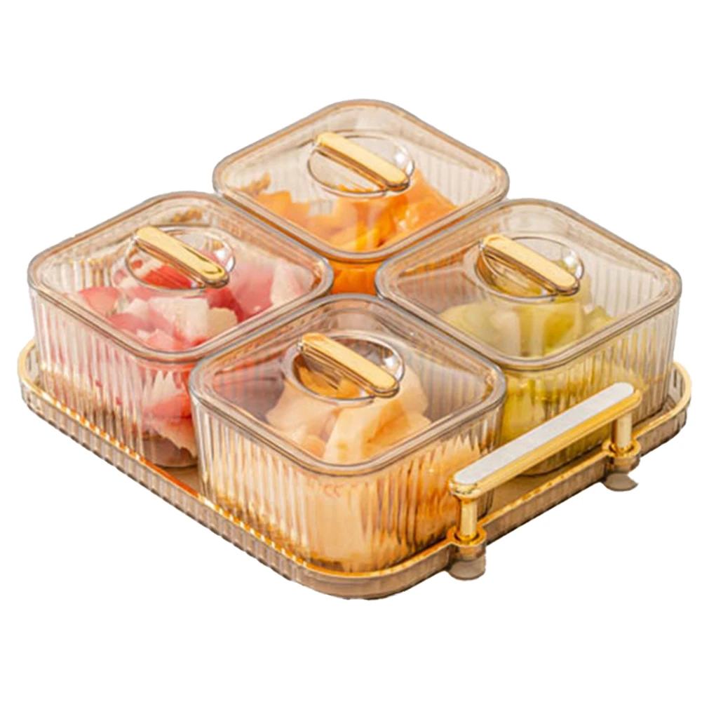 

Dried Fruit Salad Plate Snack Dishes Transparent Square Dessert Jar Dish Grid Food Storage Preserved Tray Box Lid Bowl Tableware