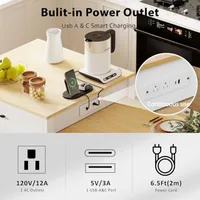 82.7"-56" Kitchen Island with Extendable Dining Table Faux Mable Kitchen Cart with Power Outlet Double-Sized Storage Rolling Ki 3