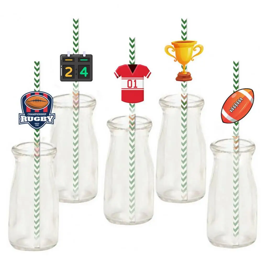 

Football-themed Straws 24pcs Football Party Themed Straws Disposable Rugby Game Day Favors Football-themed Decorative Straws