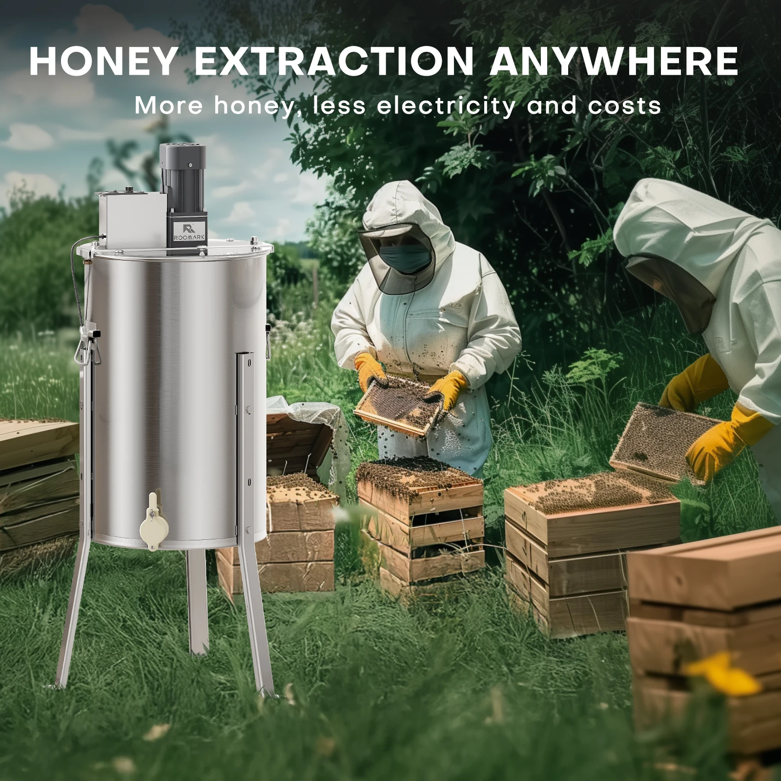 ROOMARK Honey Extractor 2/4 Frame Manual Electric Stainless Steel Honeycomb Spinner Crank Honey Centrifuge Beekeeping Equipment 5