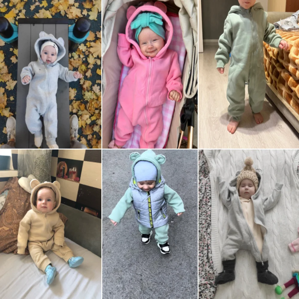 New Bodysuit For Newborn Rompers Baby Boys Girls Clothes Long Sleeve Solid Hoodies Bear Jumpsuit Costume Infant Onesies 3M-24M 2