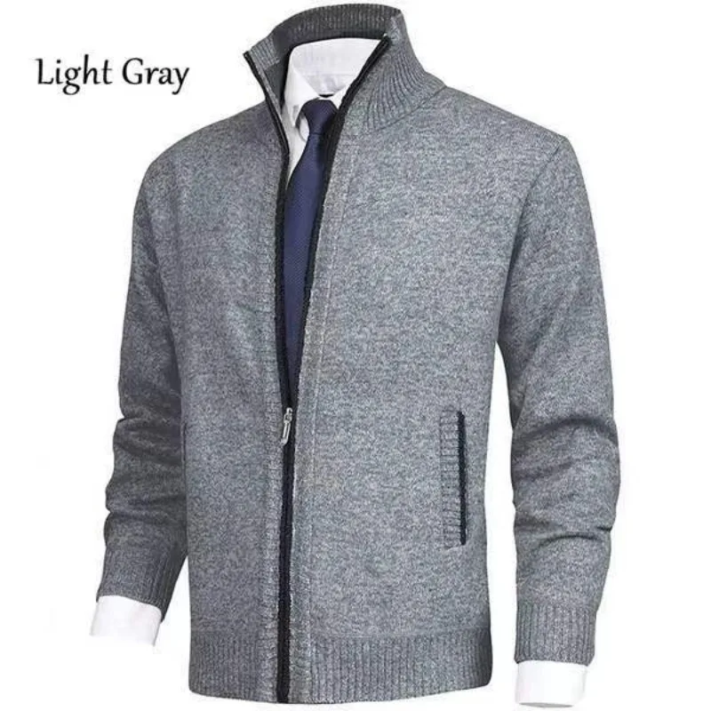 Autumn and Winter Men's Cardigan Sweater, European and American Fashionable Solid Color Large Standing Collar Knitted Jacket 5