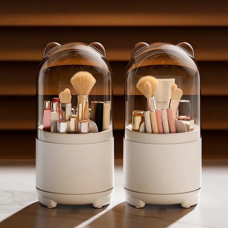 360 Degree Rotating Makeup Organizer Desktop Cosmetic Brushes Organizer Dust-proof Lipstick Eyebrow Pen Eye Shadow Brush Holder