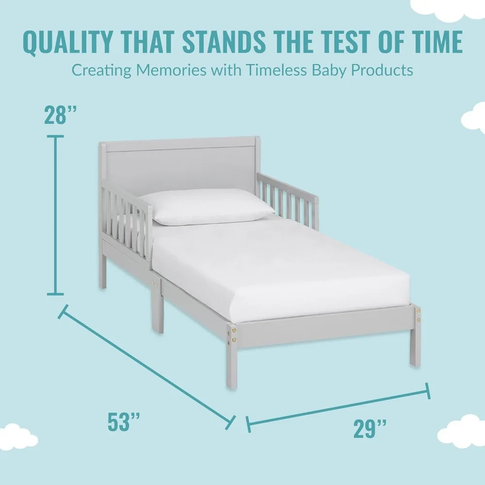 Toddler Bed In Pebble Grey, Low To Floor Design, Non-Toxic Finish, Safe Rails, Made of Pinewood 3