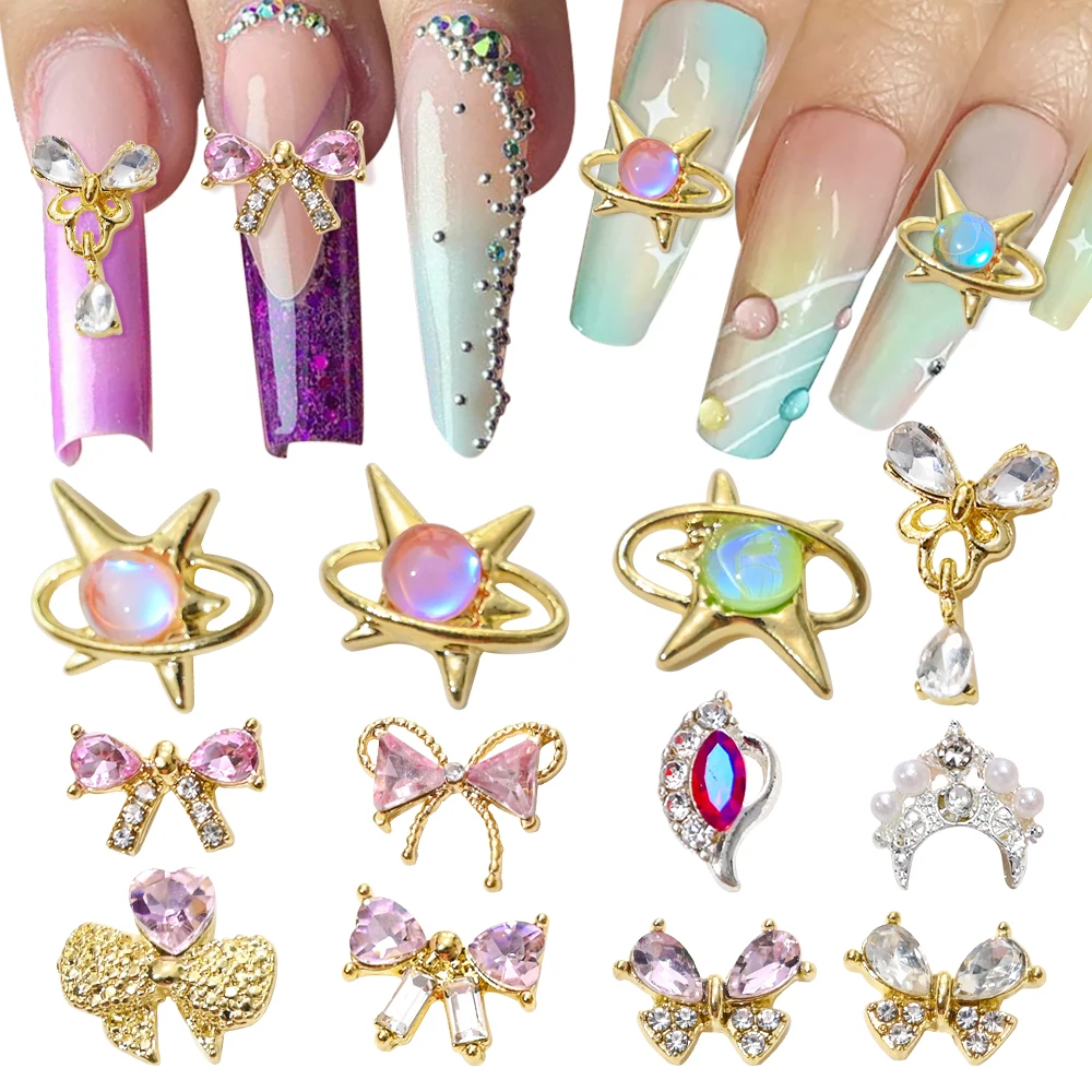 10pcs Luxury Aurora Zircon Nail Art Charm 3D Star Surround Love Crystal Starlight Planet Nail Decor DIY Simple Design Nail Parts