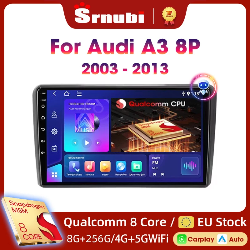 2 Din Android Auto & Carplay For Audi A3 2 8P S3 RS3 Car Radio 4G GPS Player Multimedia