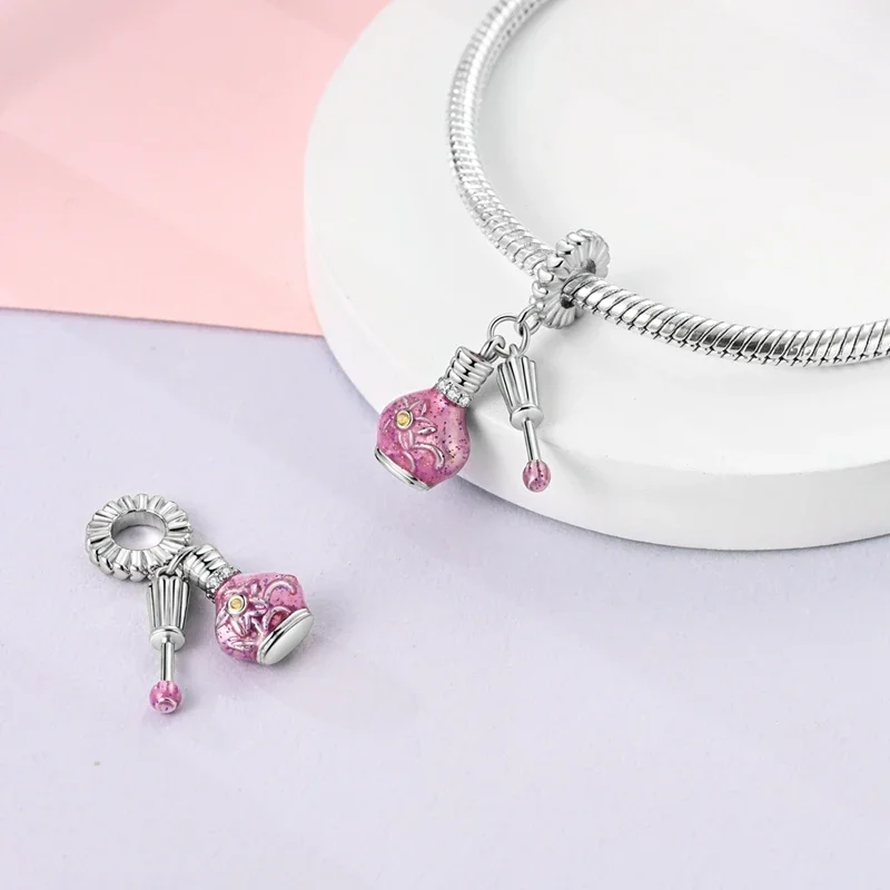 Fit Original 925 Sterling Silver Charms Beads Bow Perfume Bottle Pink Charms for Women Fine DIY Birthday Jewelry Gifts 6