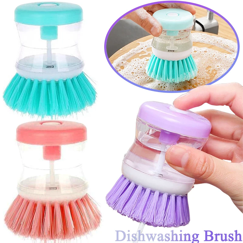 1PCS Dishwashing Brushes Automatic Liquid Addition Soap Dispenser Wash Pot  Dish Bowl Brush Cleaning Scrubber Kitchen Supplies - AliExpress