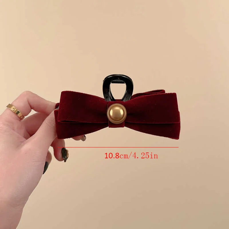 Bow Velvet Hair Claw Fashion Red Black Festival Hairpin Hair Crab For Women Gift Hair Accessories Retro Hair Crab Clip Headwea