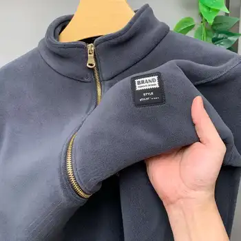 Cappotto da uomo più velluto addensato caldo top autunno e inverno felpa in velluto integrata cardigan da uomo con colletto alla coreana con cerniera 1