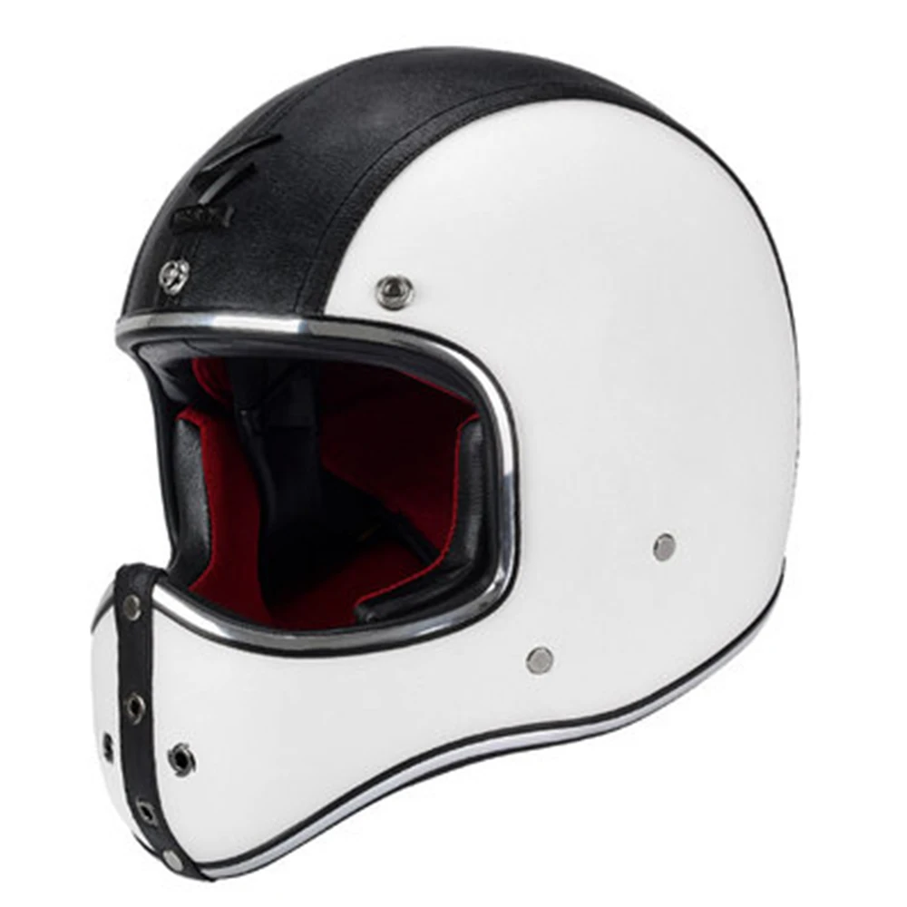 

Mannen Vintage Pu Lederen Full Face Motorhelm Vintage Moto Helmen Dot Goedgekeurd Cafe Racer Chopper Motorfiets Accessoires