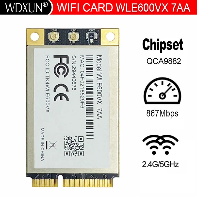 WLE600VX 7AA I-TEMP MINI PCIE QCA9882 WIFI 모듈 MIMO 802.11ac 산업용 등급 무선 네트워크 카드