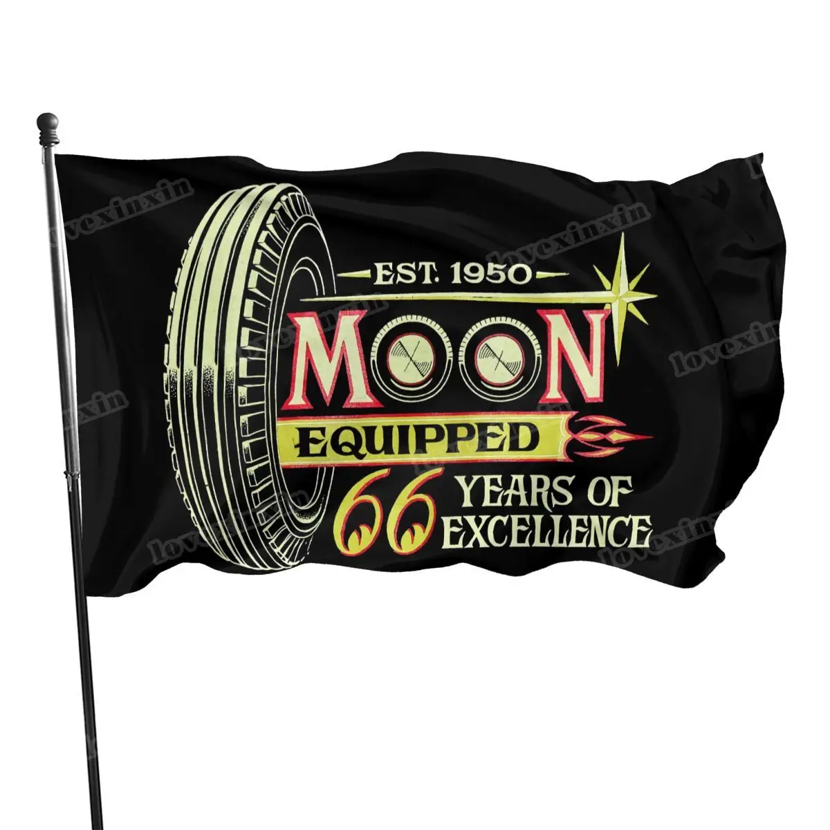 

Mens Mooneyes Moon Equipped 66 Years Excellence Black Cotton Mqt126Bk Best Selling Party Solid Color Flag
