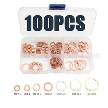 

100Pcs/Set M4-M14 Assorted Copper Washer Gasket Set Flat Ring Seal Assortment Kit with Box For Hardware Accessories