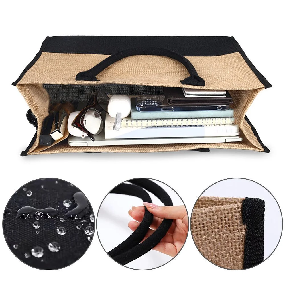 Large-Capacity Burlap Tote Bag with Garland Letter Design
