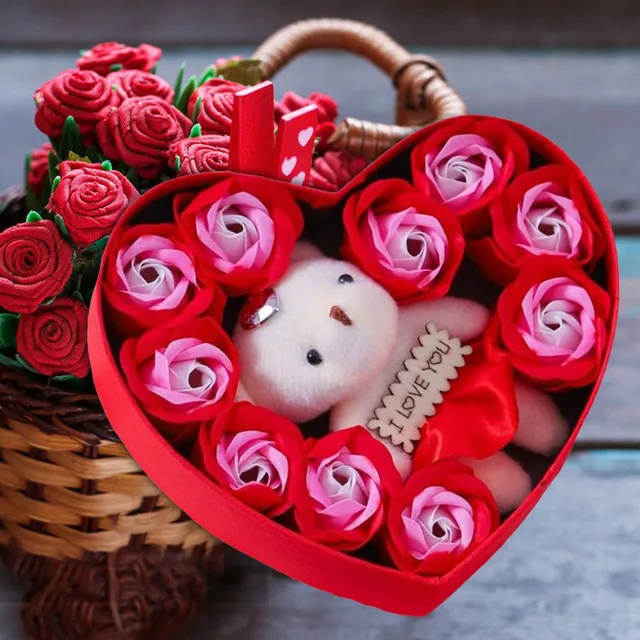 For Mom Roses Flower Gift Box With Cute Teddy Bear Rose Gift Box For Valentines Day Birthday Artificial Flowers Home Decoration 2