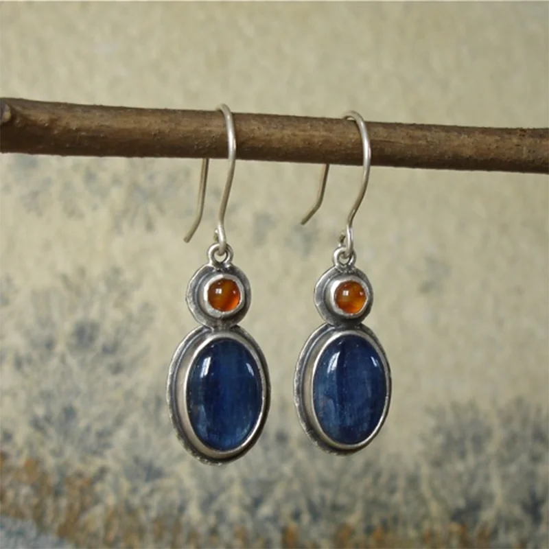 

Exquisite Dark Blue Oval Stone Dropped Earrings 2023 New Women's Jewelry Fashion Silver Orange Resin Dropped Earrings