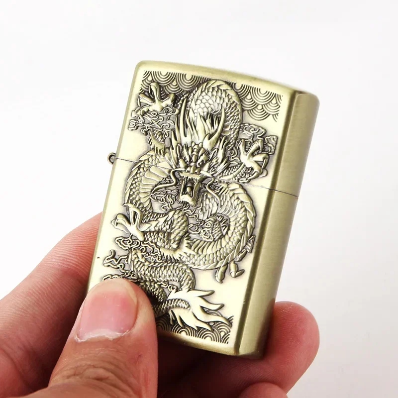 Relief Dragon Retro Kerosene Lighter Creative Metal Windproof Lighter Portable Outdoor Cigar Old-Fashioned Kerosene