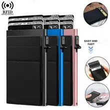 안티 Rfid 신용 카드 소지자 남성 미니멀리스트 지갑 얇은 슬림 미니 럭셔리 금속 은행 ID 카드 홀더 케이스 지갑 남성용 Carteras