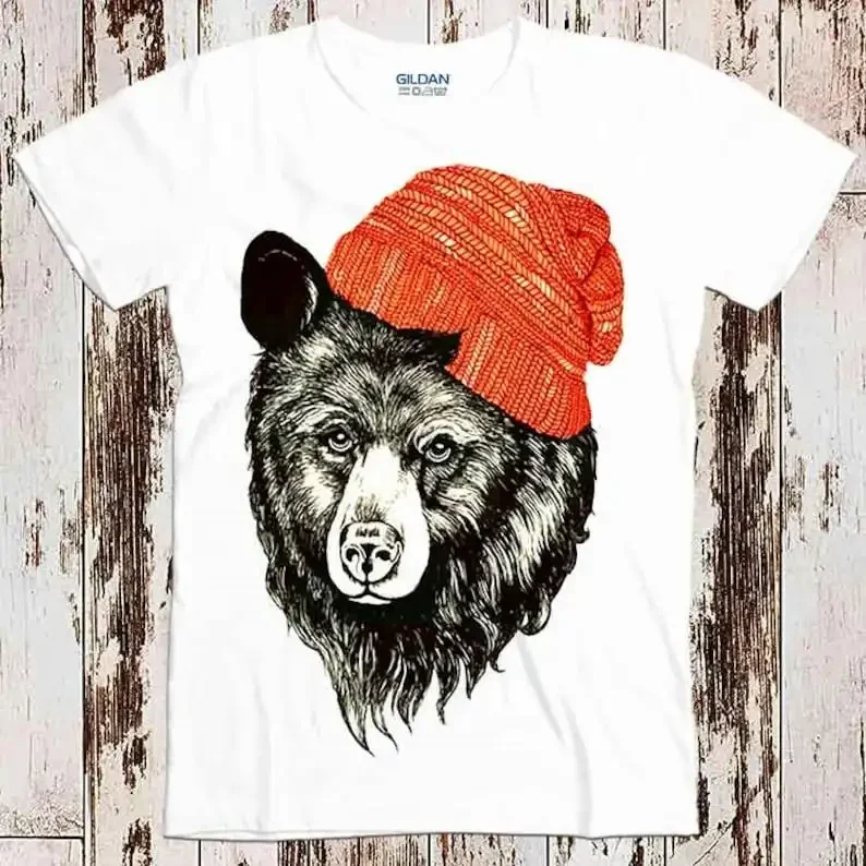 

Bear with Beanie Red Hat Animal Jungle Best Seller T Shirt Music Retro Top Tee Gift Cool Unisex 8494