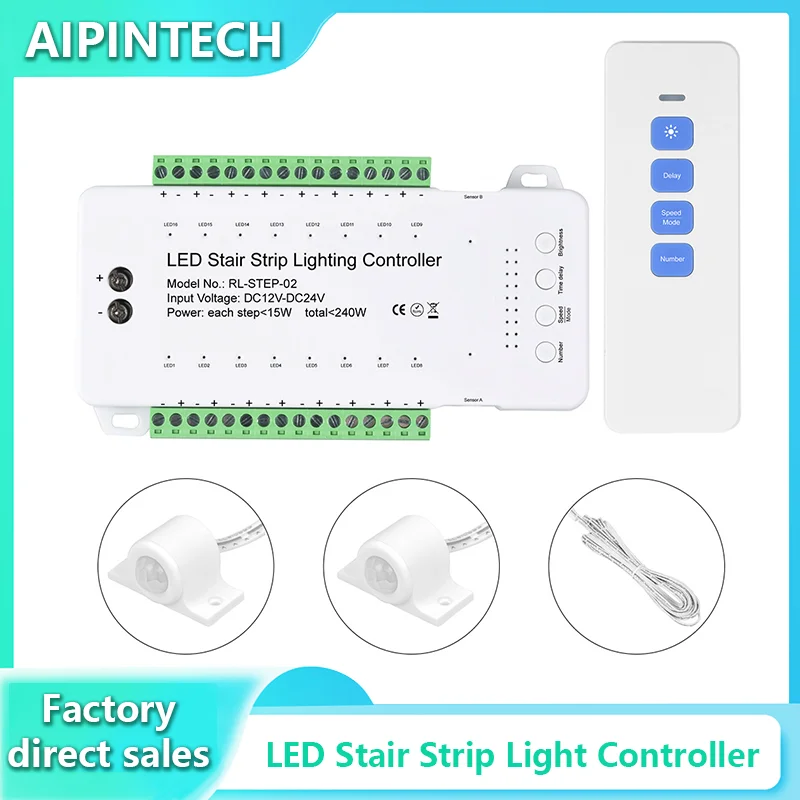 Aipintech Stair Led Light Controller 16/28 Gradini Sensore Di Movimento Residenziale Profilo A Dc12-24V Gradini Con Telecomando Per Scale
