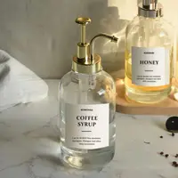 Nouveaux distributeurs de savon en verre de 500 ml, distributeur de savon liquide portable amélioré avec pompe, flacon transparent pour liquides, distributeur de sirop de café 1