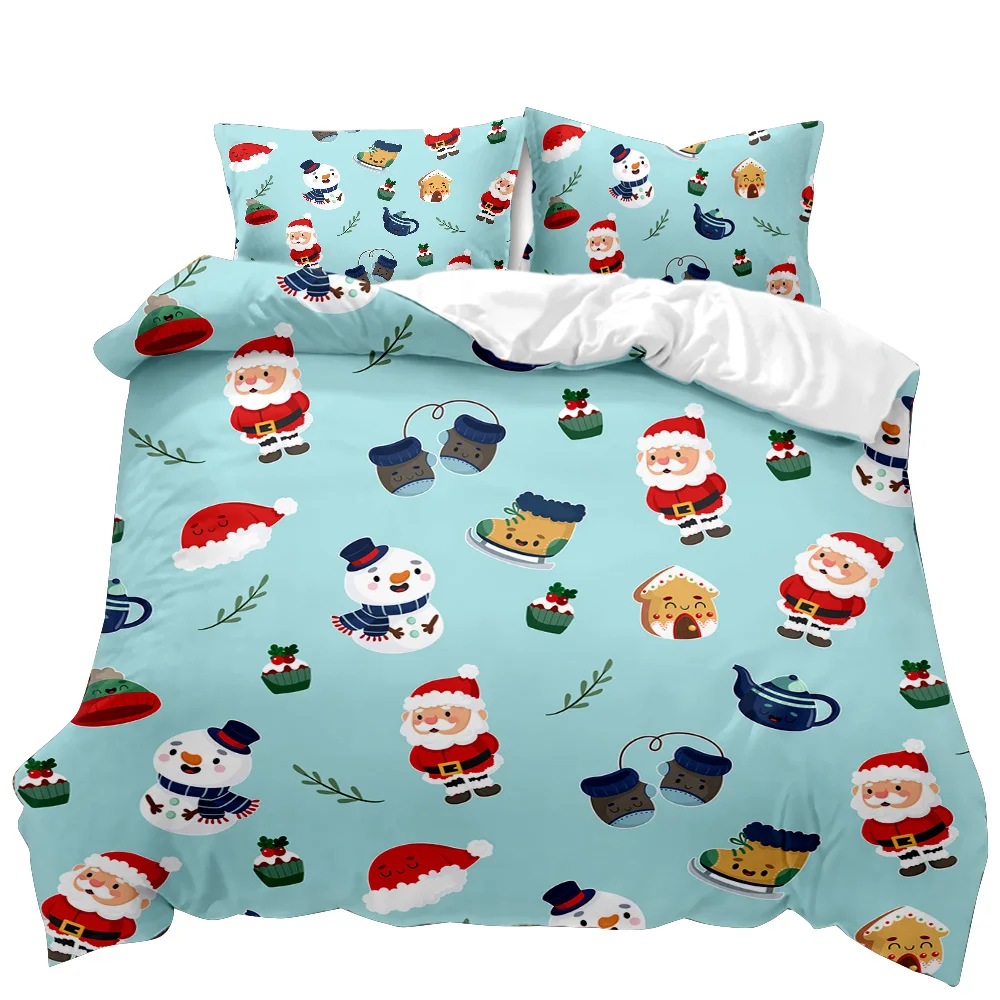 

Christmas Duvet Cover Set Winter Snowman Santa Claus Christmas Stocking Bedding Set Double Queen King Size Polyester Qulit Cover