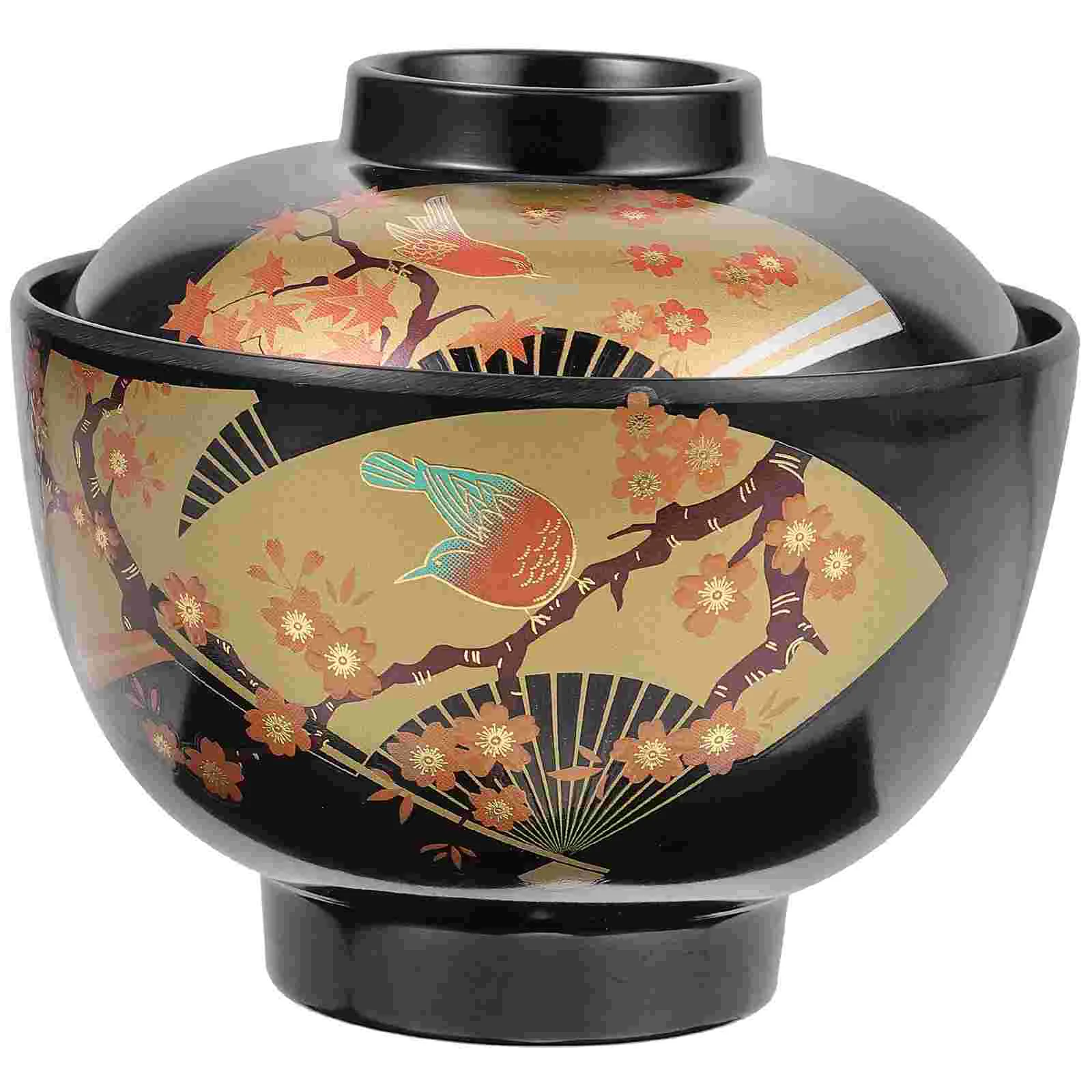 

Traditional Japanese Bowl Exquisite Rice Bowls Food Containers with Lids Soup Lidded Melamine