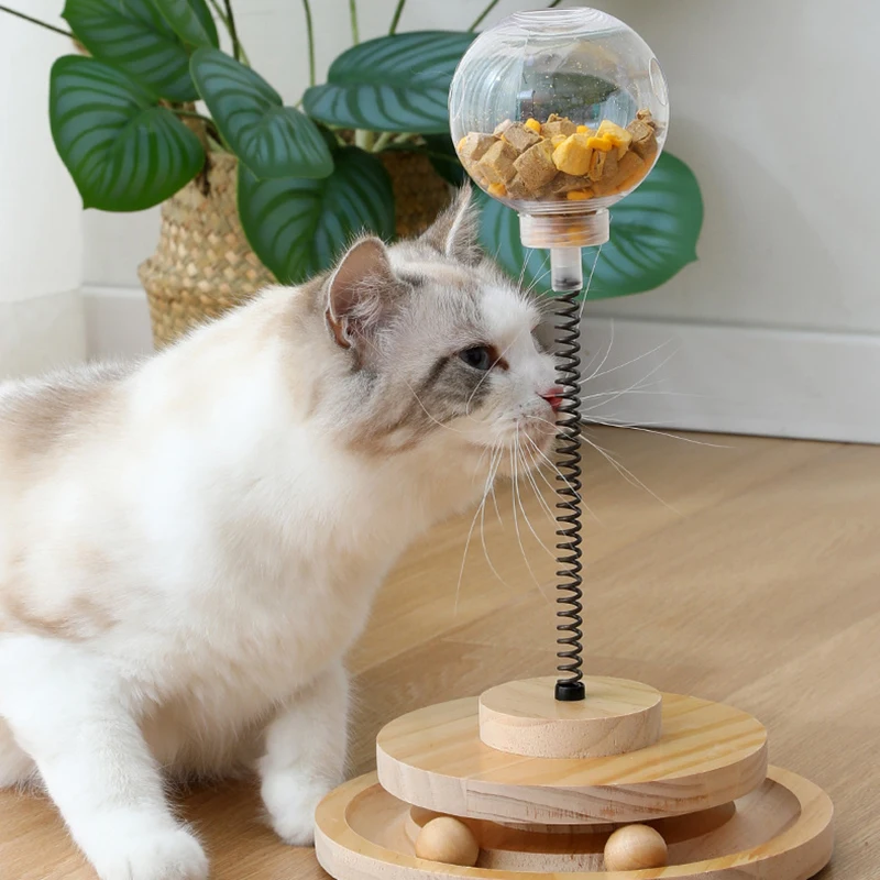 

2022 New Solid Wood Turntable Cat Toy Pet Food Utensils New Educational Tumbler Leaking Food Ball Cat Interactive Toy