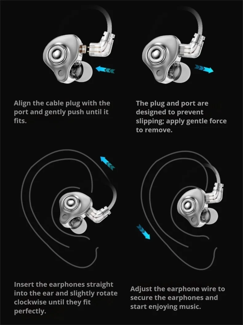 Écouteurs intra-auriculaires EARDECO HIFI 3,5 mm et USB-C avec câble détachable, pour le jeu et le sport, avec basses surround 9D._voghion.com
