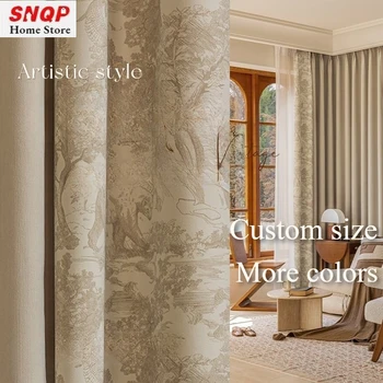 Tende di lusso retrò color tè al latte oscuranti in ciniglia ispessita europea per soggiorno, camera da letto, sala da pranzo, dimensioni personalizzate, tulle bianco 1