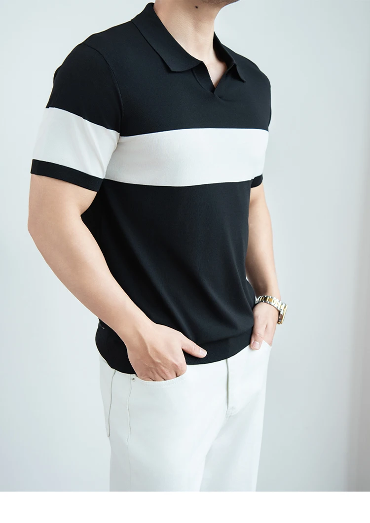 Casual short-sleeved t-shirt men's summer new lapel striped top trendy contrasting color Polo shirt men's T 27 S8e0c88928b7649c99de50c181e213209o