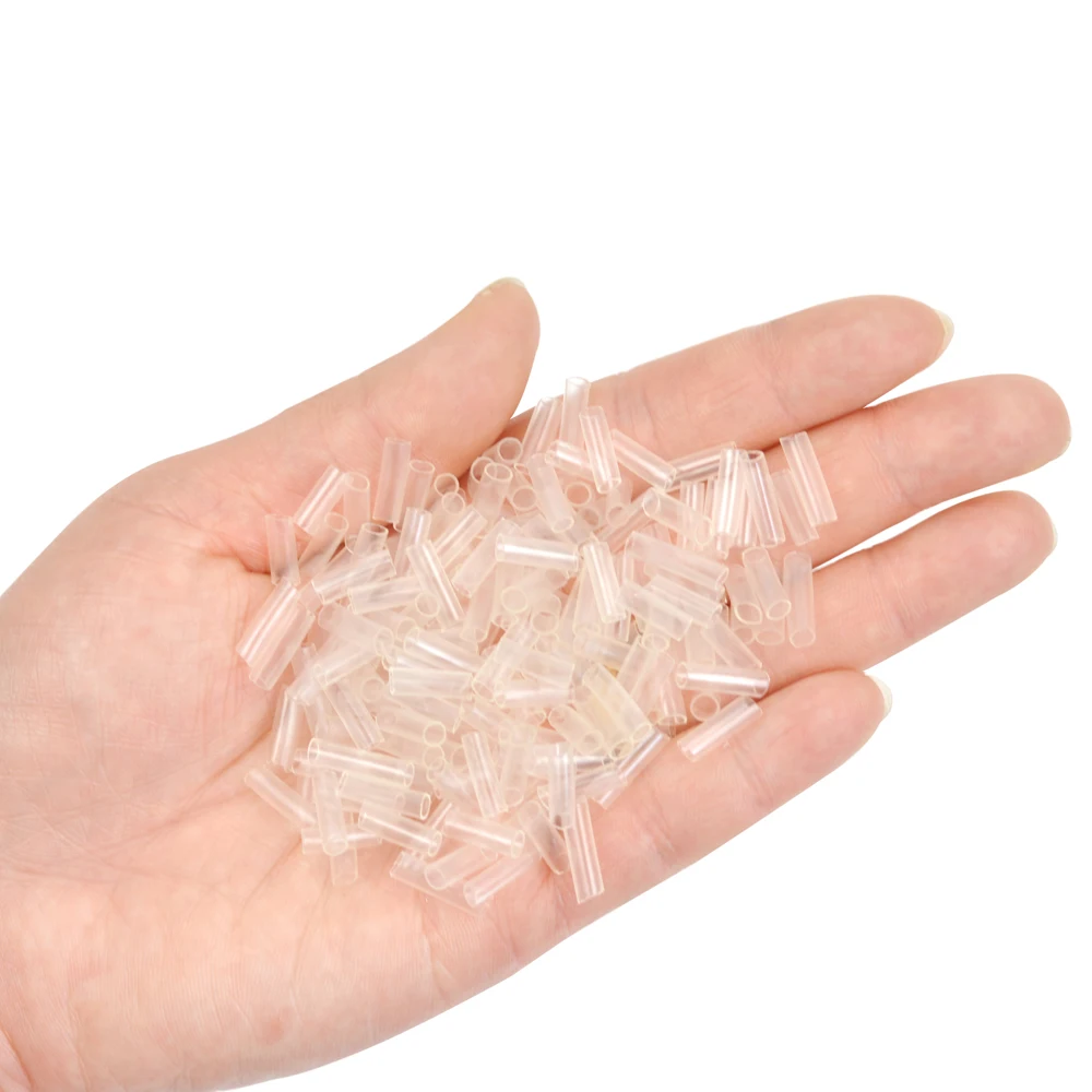 1000개 10mm 접착제 없는 헤어 익스텐션용 열수축 튜브 헤어 익스텐션용 퓨전 블랙/투명 튜브