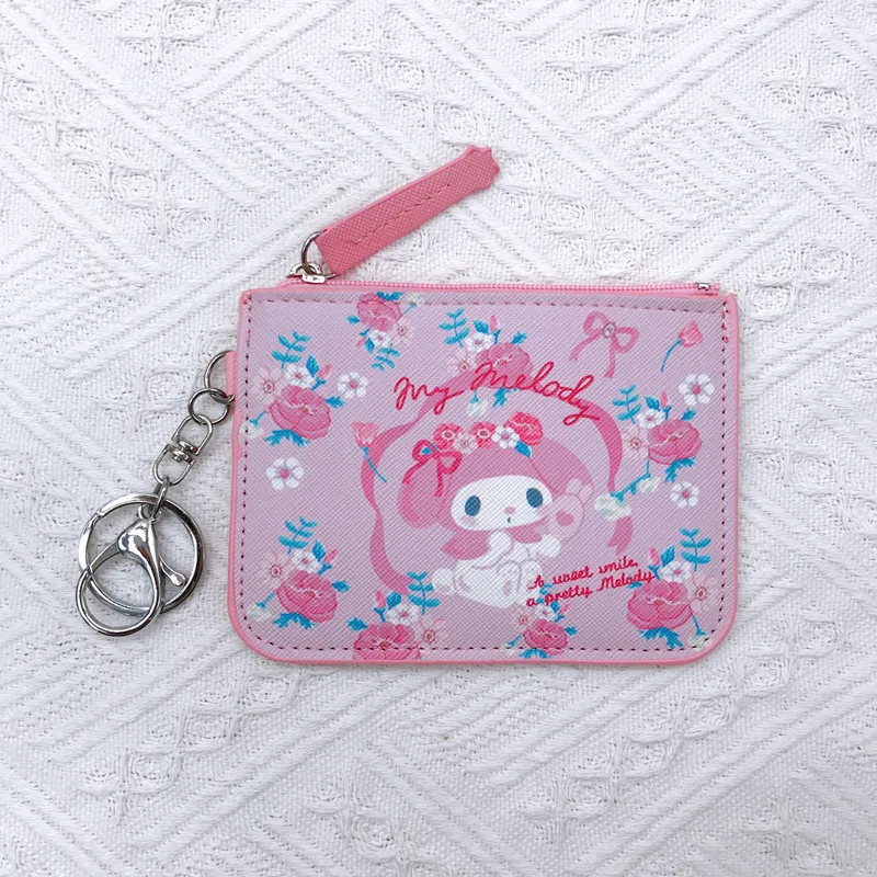 Sanrio Bag Kuromi My Melody Cinnamoroll Anime Pu Card Holder Kawaii Children Toys Coin Purse Girls Cute Wallet Women Bags Gifts