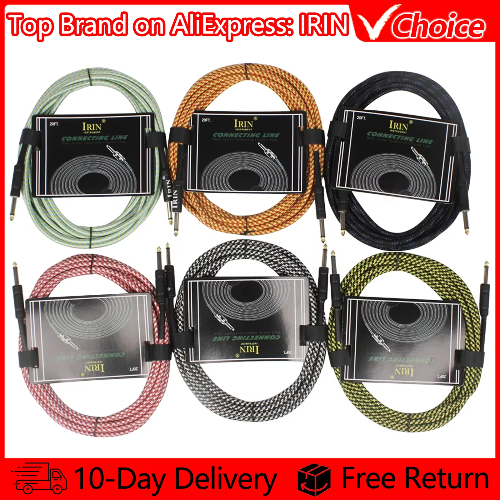 IRIN 3M/6M/10M Audio Cable 6.5mm Plug No Noise Audio Wire Cord Musical Instrument Accessories Parts for Electric Guitar Bass