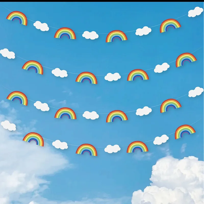 

Rainbow Cloud Paper Garlands Happy Rainbow Theme 1st 2nd 3rd Birthday Party Decor Hanging Pendents Children's Day Baby Shower