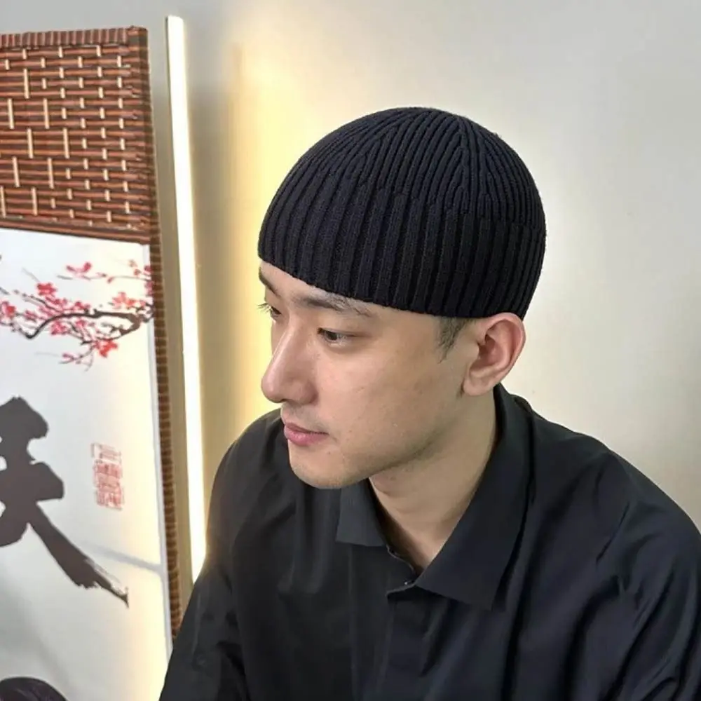 Street Solid Color Knitted Cap Brimless Elastic Melon Beanie Cap Keep Warm Bonnet Beanies for Boy Girls